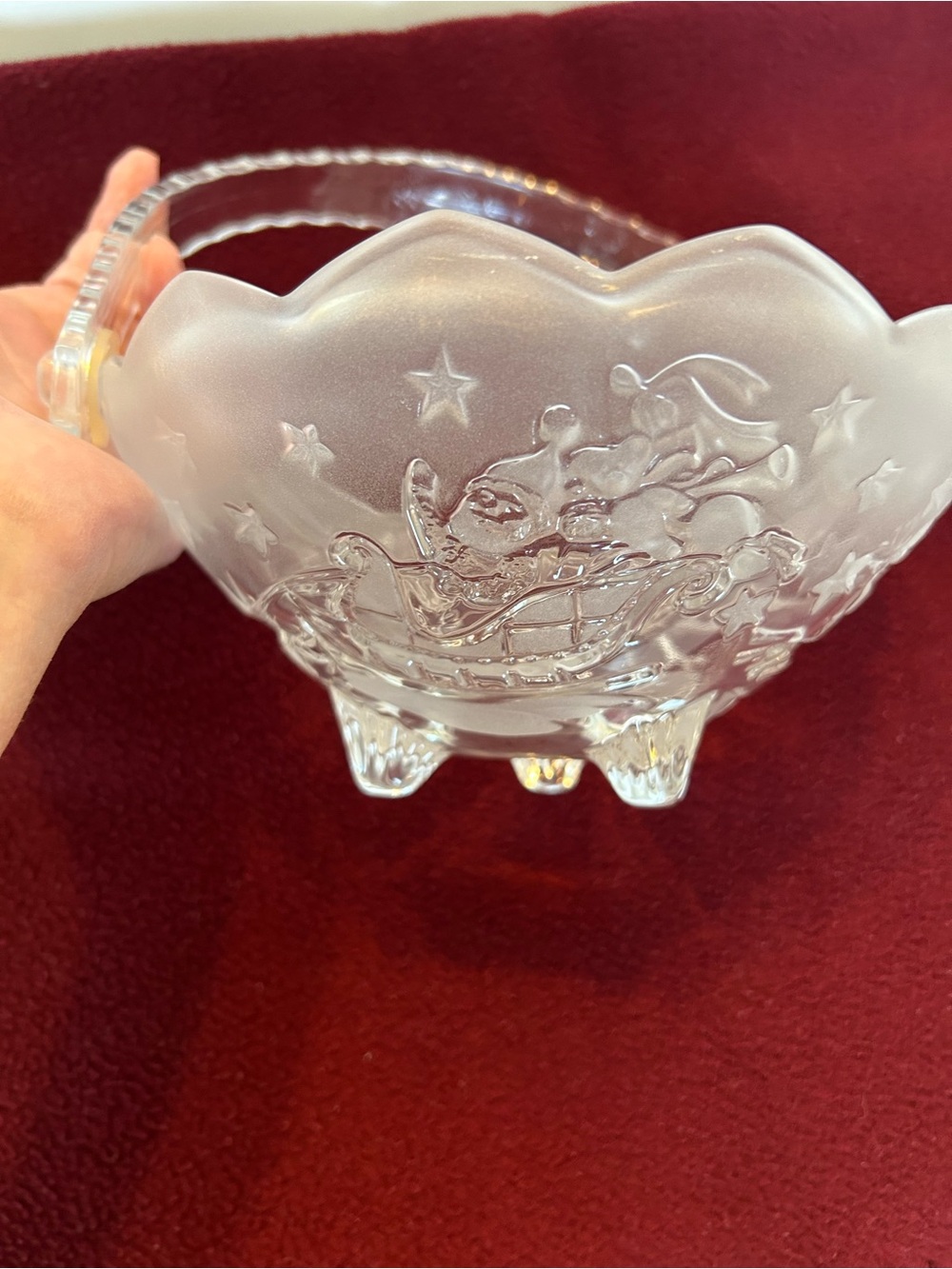 Mikasa Frosted Clear Glass Holiday Candy Dish with Handle and Star Motif